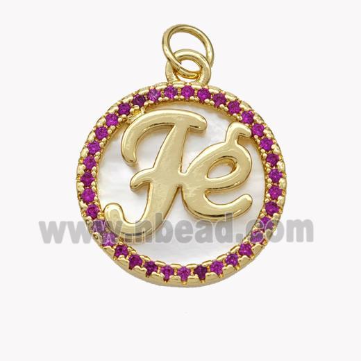 Copper Fe Pendant Pave Shell Zirconia Circle 18K Gold Plated