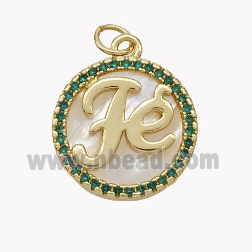 Copper Fe Pendant Pave Shell Zirconia Circle 18K Gold Plated