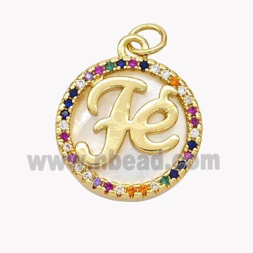 Copper Fe Pendant Pave Shell Zirconia Circle 18K Gold Plated