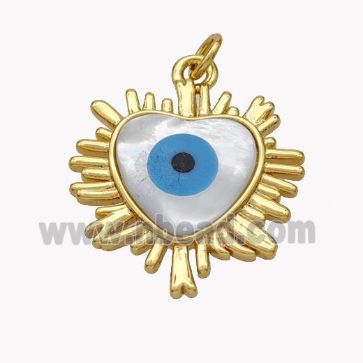 Copper Heart Pendant Pave Shell Evil Eye 18K Gold Plated