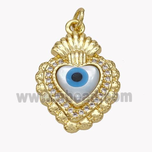 Copper Heart Pendant Pave Shell Zirconia Evil Eye 18K Gold Plated