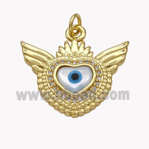 Copper Angel Wings Pendant Pave Shell Zirconia Heart Evil Eye 18K Gold Plated