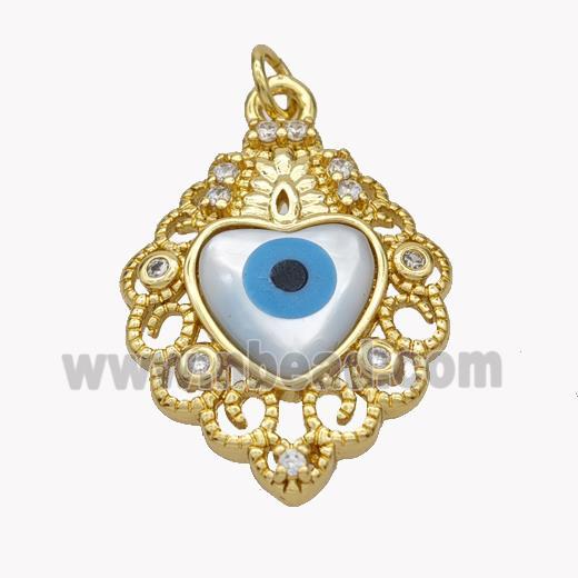 Copper Heart Pendant Pave Shell Zirconia Evil Eye 18K Gold Plated