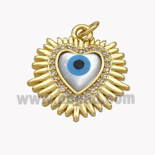 Copper Heart Pendant Pave Shell Zirconia Evil Eye 18K Gold Plated