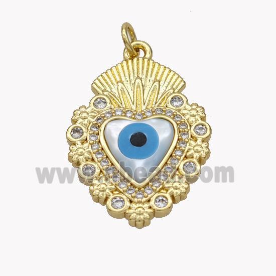 Copper Heart Pendant Pave Shell Zirconia Evil Eye 18K Gold Plated