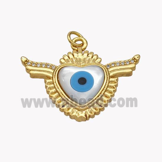 Copper Heart Pendant Pave Shell Zirconia Evil Eye 18K Gold Plated