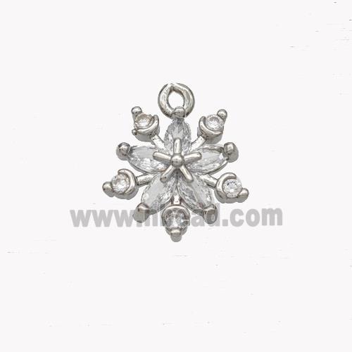 Copper Flower Pendant Pave Zirconia Platinum Plated