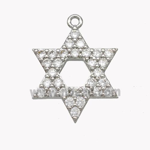 Copper David Star Pendant Pave Zirconia Platinum Plated