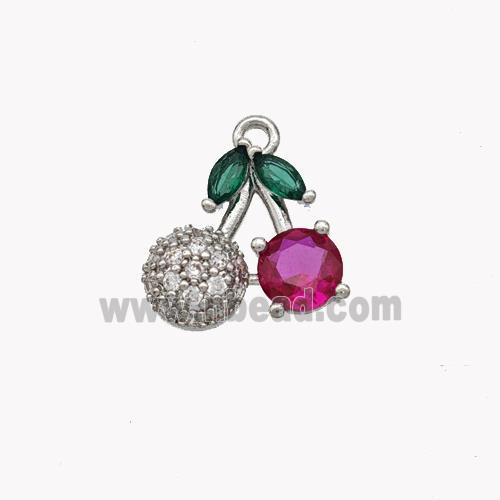 Copper Cherry Pendant Pave Zirconia Platinum Plated