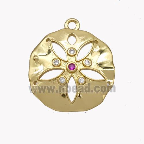 Copper Flower Pendant Pave Zirconia Gold Plated