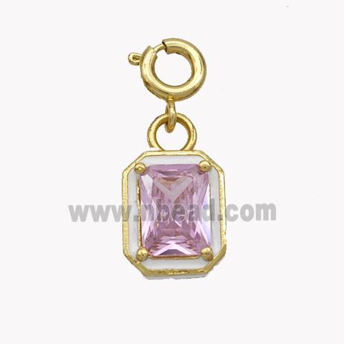 Copper Rectangle Pendant Pave Crystal Glass White Enamel Gold Plated