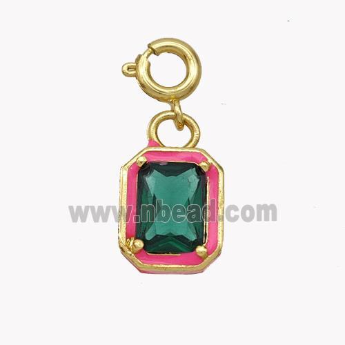 Copper Rectangle Pendant Pave Crystal Glass Red Enamel Gold Plated