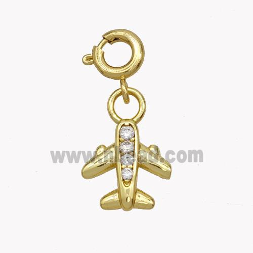 Copper Airplane Pendant Pave Zirconia Gold Plated