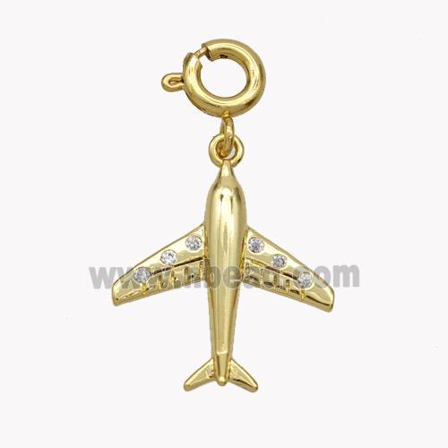 Copper Airplane Pendant Pave Zirconia Gold Plated