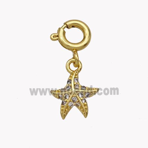 Copper Starfish Pendant Pave Zirconia Gold Plated