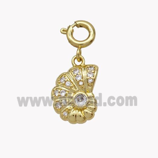 Nautilus Shell Charms Copper Pendant Pave Zirconia Gold Plated