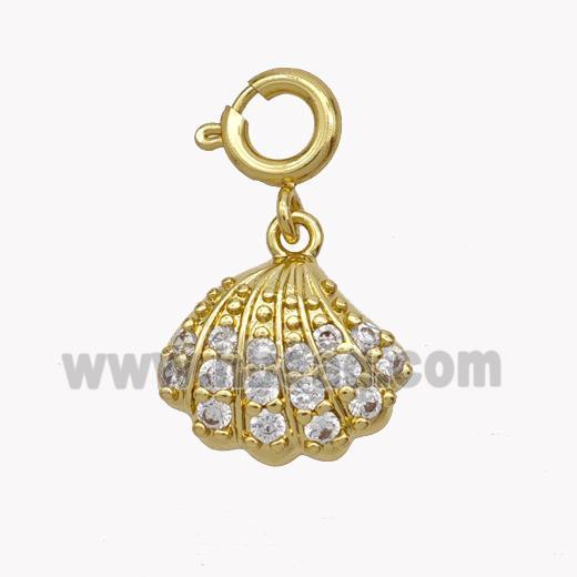 Scallop Shell Charms Copper Pendant Pave Zirconia Gold Plated