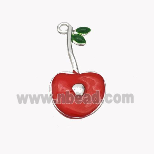 Copper Cherry Pendant Red Enamel Platinum Plated