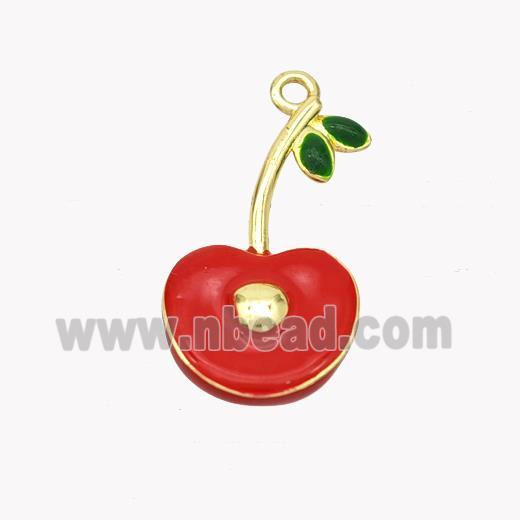 Copper Cherry Pendant Red Enamel Gold Plated