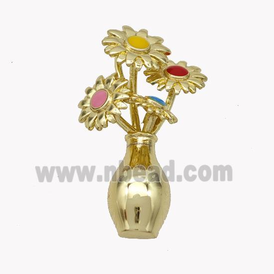 Copper Flower Pendant Multicolor Enamel Plant Gold Plated