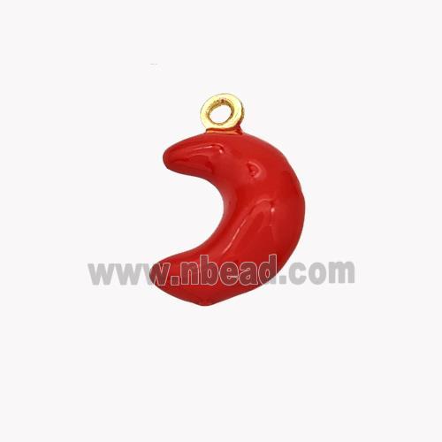 Copper Moon Pendant Red Enamel Gold Plated