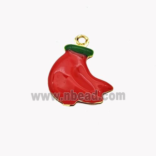 Copper Banana Pendant Red Enamel Gold Plated