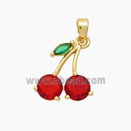 Copper Cherry Pendant Pave Crystal Glass Gold Plated