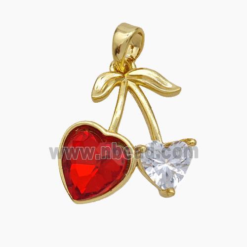 Copper Cherry Pendant Pave Crystal Glass Gold Plated