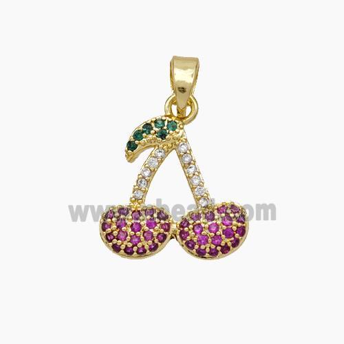 Copper Cherry Pendant Pave Zirconia Gold Plated