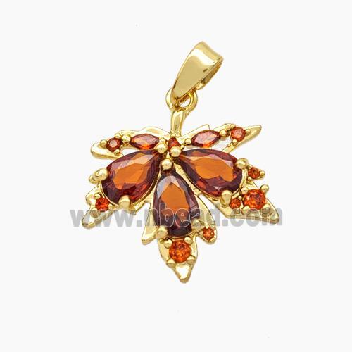 Copper Maple Leaf Pendant Pave Crystal Glass Gold Plated