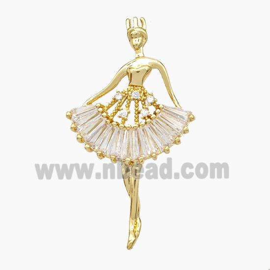 Copper Dancer Girl Pendant Micropave Zirconia Gold Plated