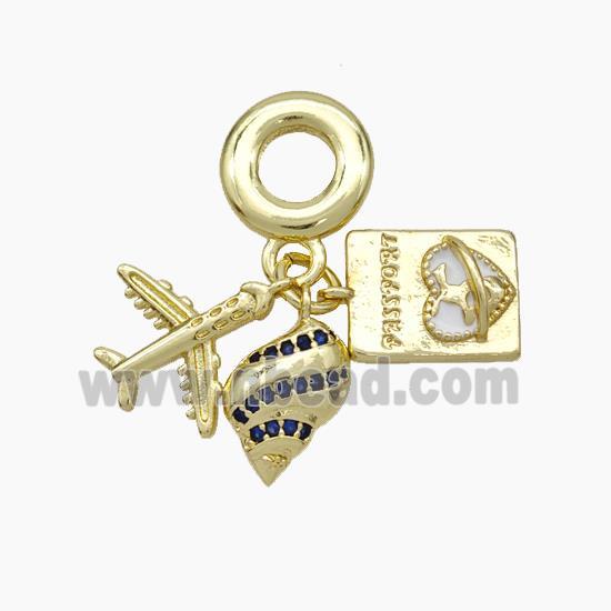 Copper Airplane Passport And Nautilus Shell Pendant Pave Zirconia Enamel Heart Gold Plated