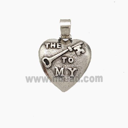 Copper Heart Key Pendant Antique Silver