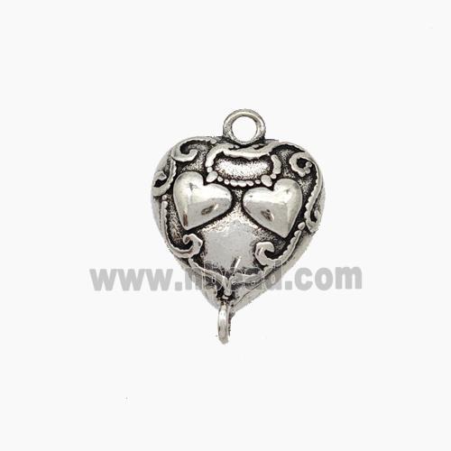 Copper Heart Connector Antique Silver