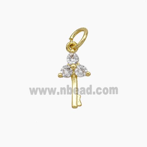 Copper Key Pendant Pave Zirconia Gold Plated