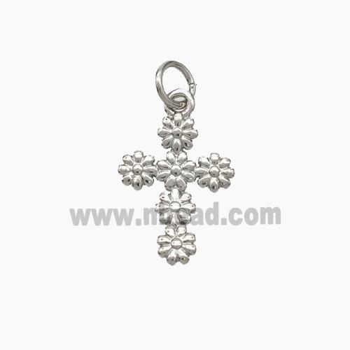 Copper Cross Pendant Flower Platinum Plated