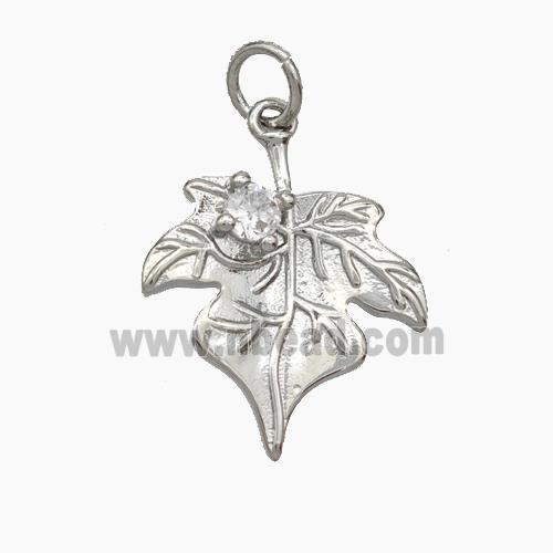 Copper Maple Leaf Pendant Pave Zirconia Platinum Plated