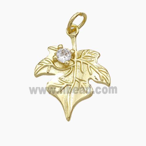 Copper Maple Leaf Pendant Pave Zirconia Gold Plated