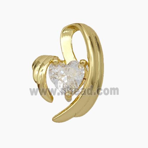 Copper Heart Pendant Pave Zirconia Angel Wings Gold Plated