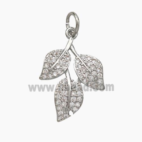 Copper Leaf Pendant Micropave Zirconia Platinum Plated