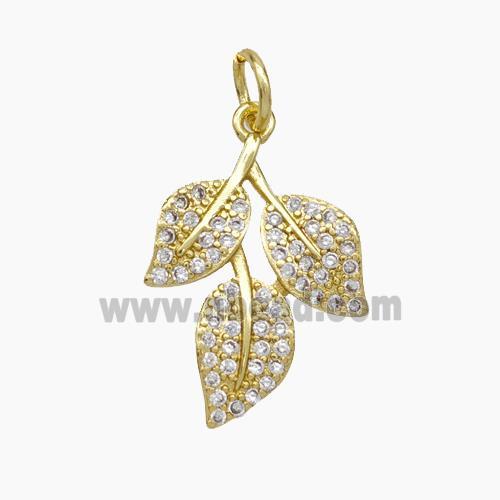 Copper Leaf Pendant Micropave Zirconia Gold Plated