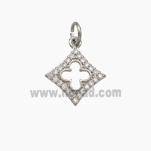 Copper Clover Pendant Micropave Zirconia Platinum Plated