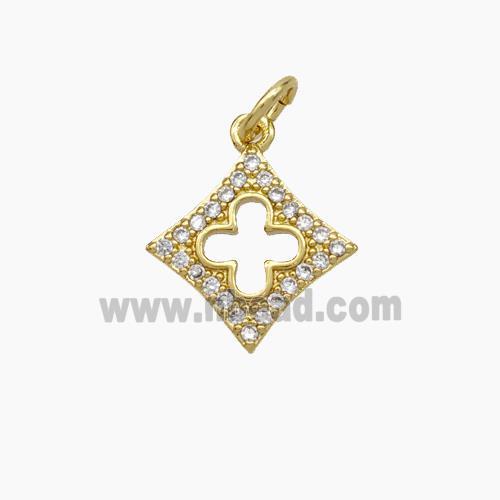 Copper Clover Pendant Micropave Zirconia Gold Plated