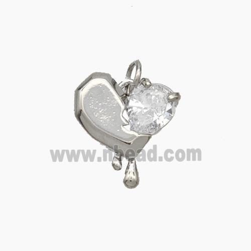 Copper Heart Pendant Pave Zirconia Platinum Plated