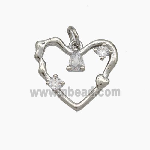 Copper Heart Pendant Pave Zirconia Platinum Plated