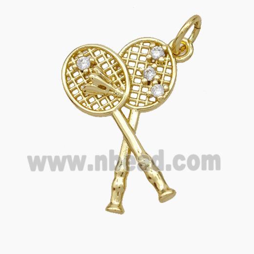 Badminton Racket Charms Copper Pendant Pave Zirconia Sports Gold Plated