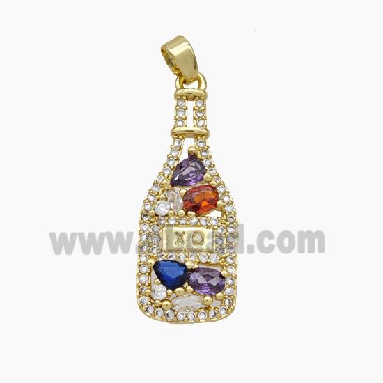 Wine XO Bottle Charms Copper Pendant Pave Zirconia Gold Plated