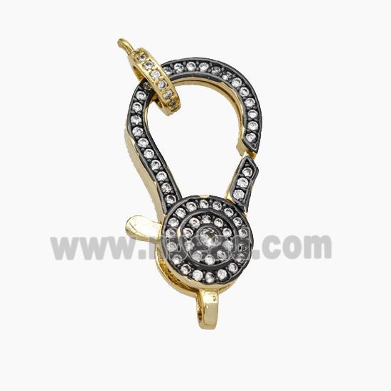 Copper Lobster Clasp Pendant Pave Zirconia Black Gold Plated