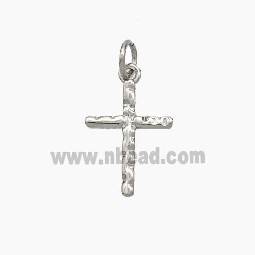 Copper Cross Pendant Hammered Platinum Plated