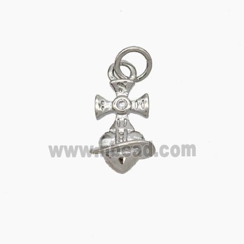 Copper Cross Heart Pendant Pave Zirconia Platinum Plated